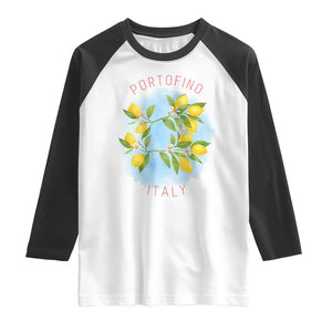 Portofino Italy Lemons Raglan Shirt Vintage Coastal Europe Travel Summer Vibe Aesthetic TS02 White Black Print Your Wear