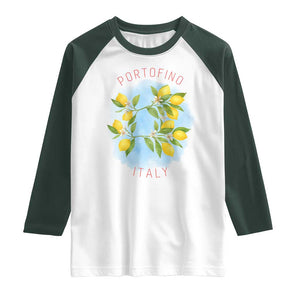 Portofino Italy Lemons Raglan Shirt Vintage Coastal Europe Travel Summer Vibe Aesthetic TS02 White Dark Forest Green Print Your Wear