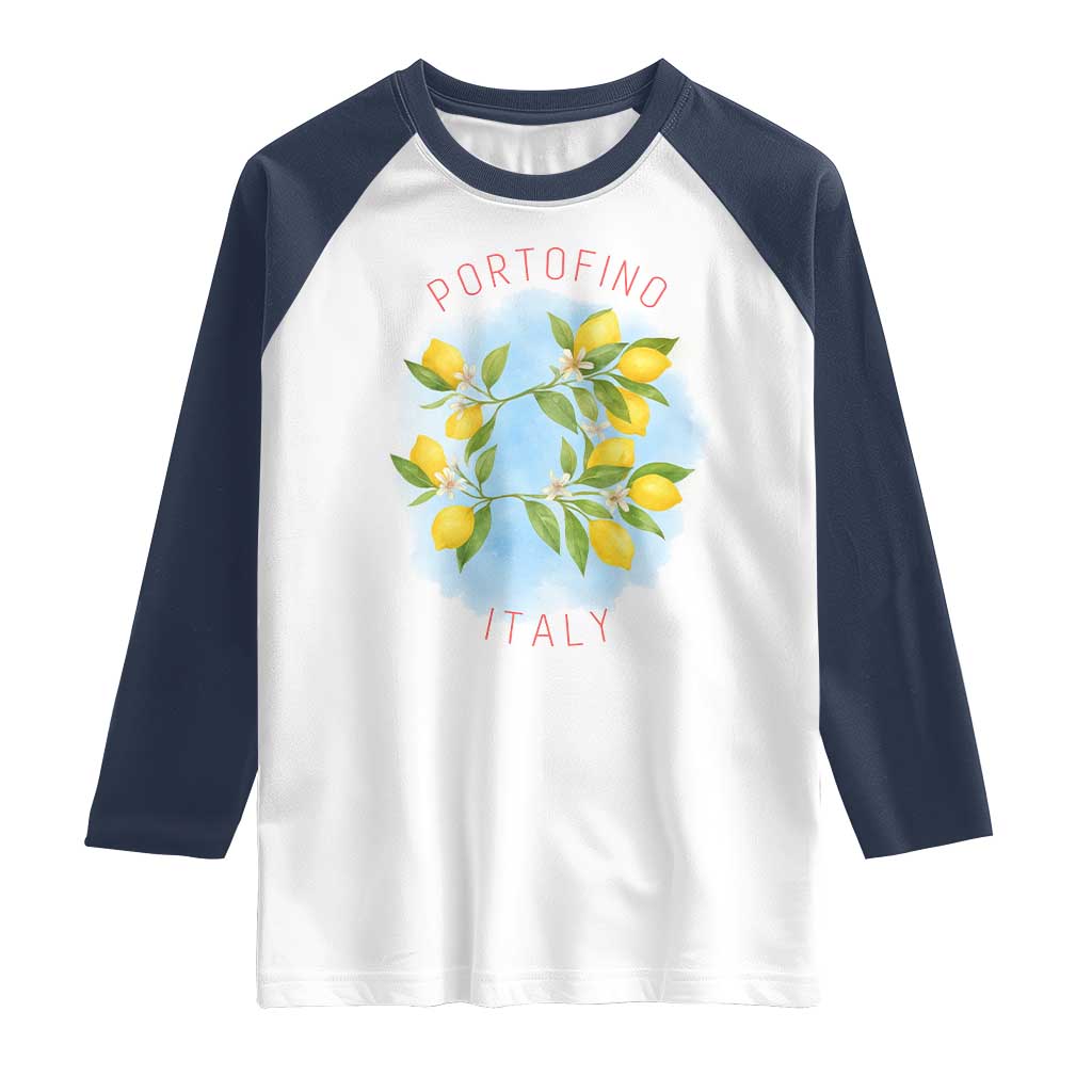 Portofino Italy Lemons Raglan Shirt Vintage Coastal Europe Travel Summer Vibe Aesthetic TS02 White Navy Print Your Wear