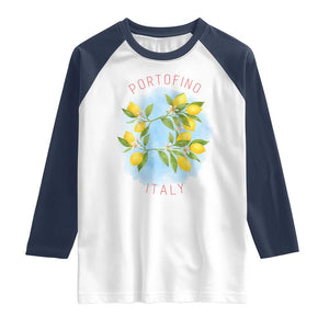 Portofino Italy Lemons Raglan Shirt Vintage Coastal Europe Travel Summer Vibe Aesthetic TS02 White Navy Print Your Wear