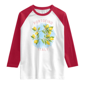 Portofino Italy Lemons Raglan Shirt Vintage Coastal Europe Travel Summer Vibe Aesthetic TS02 White Red Print Your Wear