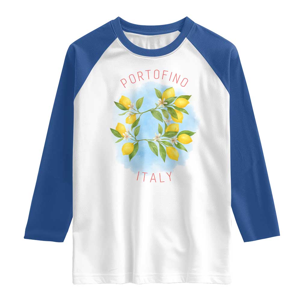 Portofino Italy Lemons Raglan Shirt Vintage Coastal Europe Travel Summer Vibe Aesthetic TS02 White Royal Print Your Wear