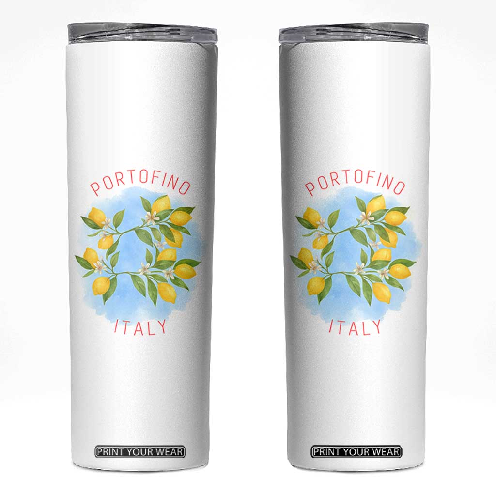 Portofino Italy Lemons Skinny Tumbler Vintage Coastal Europe Travel Summer Vibe Aesthetic TS02 White Print Your Wear