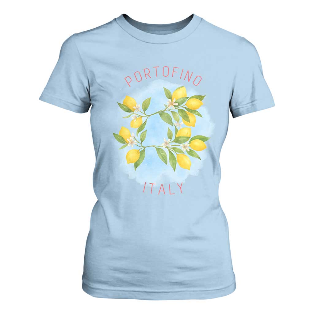 Portofino Italy Lemons T Shirt For Women Vintage Coastal Europe Travel Summer Vibe Aesthetic TS02 Light Blue Print Your Wear