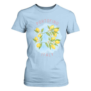 Portofino Italy Lemons T Shirt For Women Vintage Coastal Europe Travel Summer Vibe Aesthetic TS02 Light Blue Print Your Wear