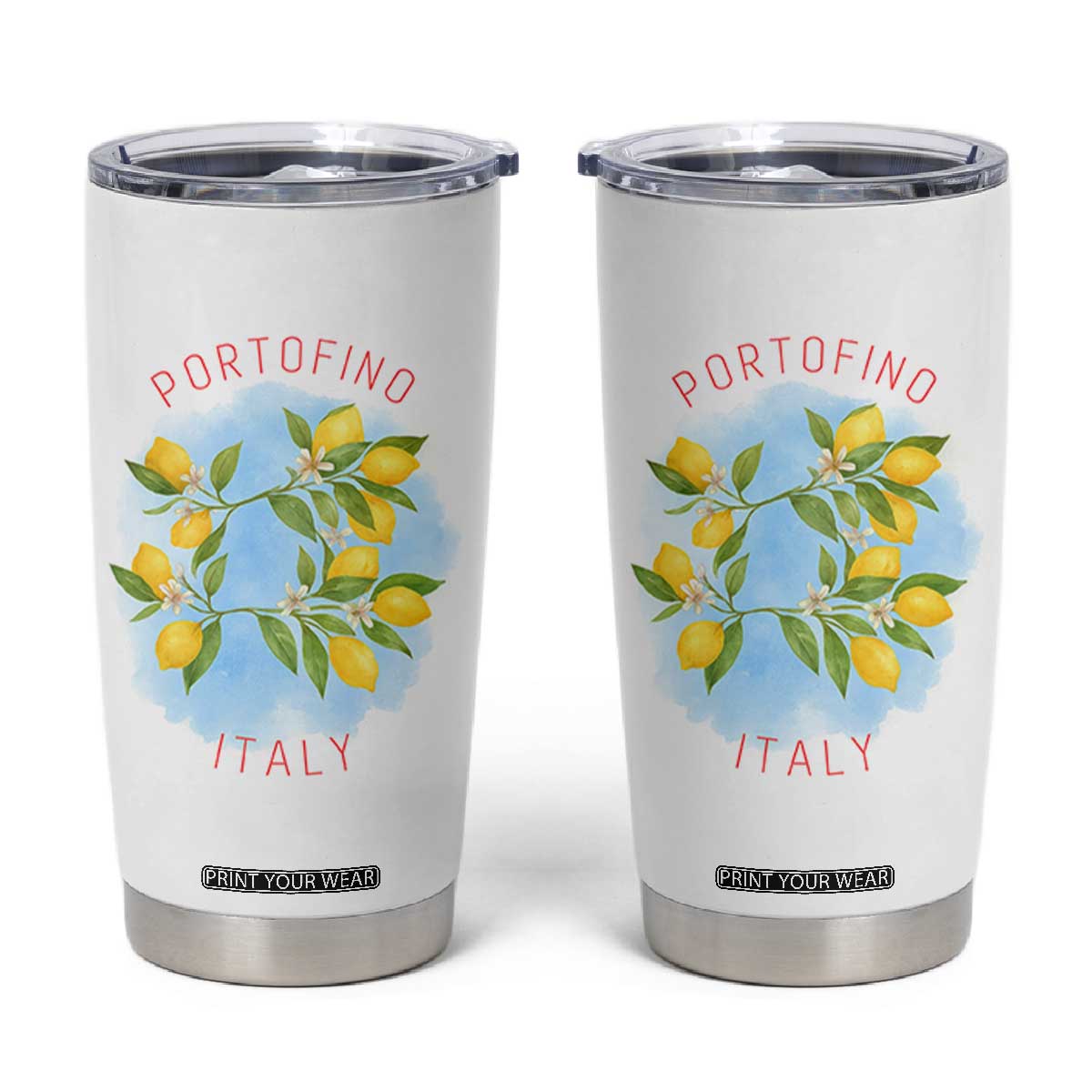 Portofino Italy Lemons Tumbler Cup Vintage Coastal Europe Travel Summer Vibe Aesthetic TS02 White Print Your Wear