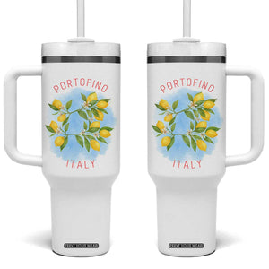 Portofino Italy Lemons Tumbler With Handle Vintage Coastal Europe Travel Summer Vibe Aesthetic TS02 One Size: 40 oz White Print Your Wear
