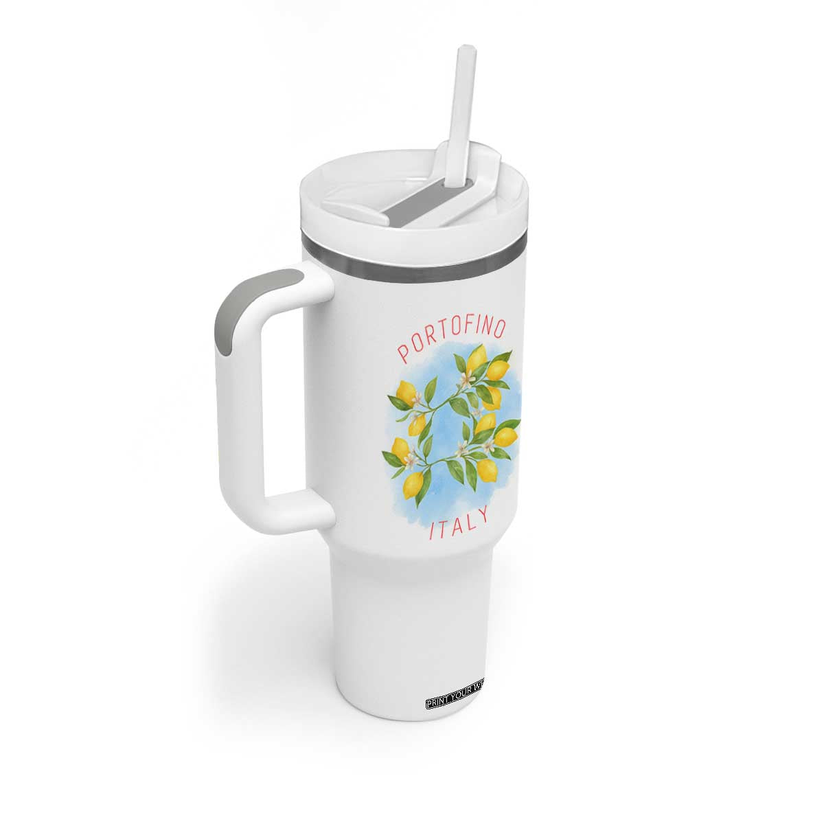 Portofino Italy Lemons Tumbler With Handle Vintage Coastal Europe Travel Summer Vibe Aesthetic TS02 Print Your Wear