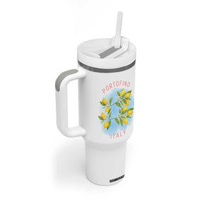 Portofino Italy Lemons Tumbler With Handle Vintage Coastal Europe Travel Summer Vibe Aesthetic TS02 Print Your Wear