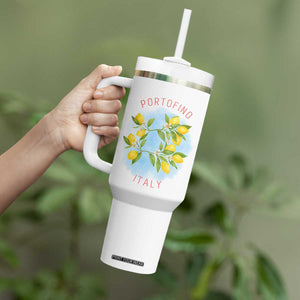 Portofino Italy Lemons Tumbler With Handle Vintage Coastal Europe Travel Summer Vibe Aesthetic TS02 Print Your Wear