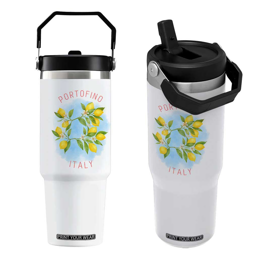 Portofino Italy Lemons Flip Straw Tumbler Vintage Coastal Europe Travel Summer Vibe Aesthetic TS02 One Size: 30 oz White Print Your Wear