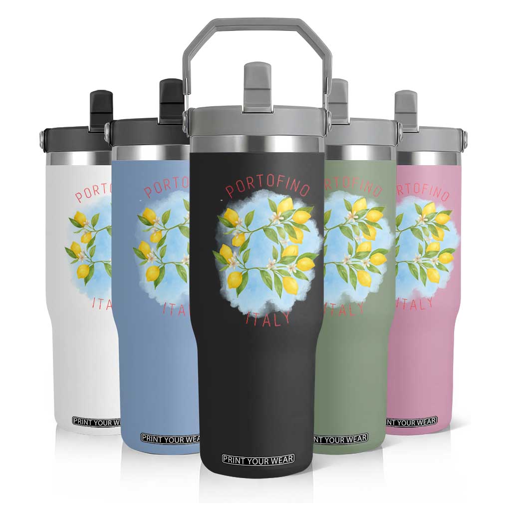 Portofino Italy Lemons Flip Straw Tumbler Vintage Coastal Europe Travel Summer Vibe Aesthetic TS02 Print Your Wear