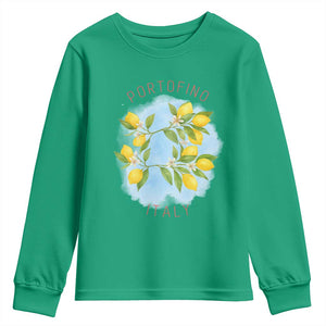 Portofino Italy Lemons Youth Sweatshirt Vintage Coastal Europe Travel Summer Vibe Aesthetic TS02 Irish Green Print Your Wear