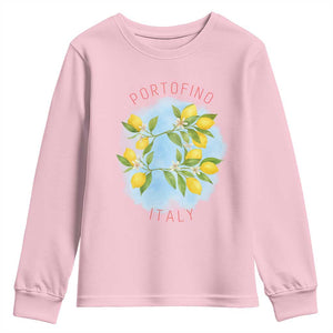 Portofino Italy Lemons Youth Sweatshirt Vintage Coastal Europe Travel Summer Vibe Aesthetic TS02 Light Pink Print Your Wear