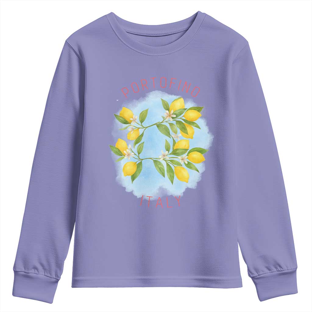 Portofino Italy Lemons Youth Sweatshirt Vintage Coastal Europe Travel Summer Vibe Aesthetic TS02 Violet Print Your Wear