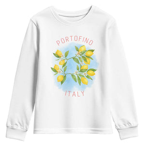 Portofino Italy Lemons Youth Sweatshirt Vintage Coastal Europe Travel Summer Vibe Aesthetic TS02 White Print Your Wear