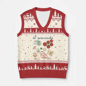 Il Mercato Italian Food Market Aesthetic V-Neck Knit Sweater Vest Summer Amalfi Coast La Dolce Vita TS02 Beige Red Print Your Wear