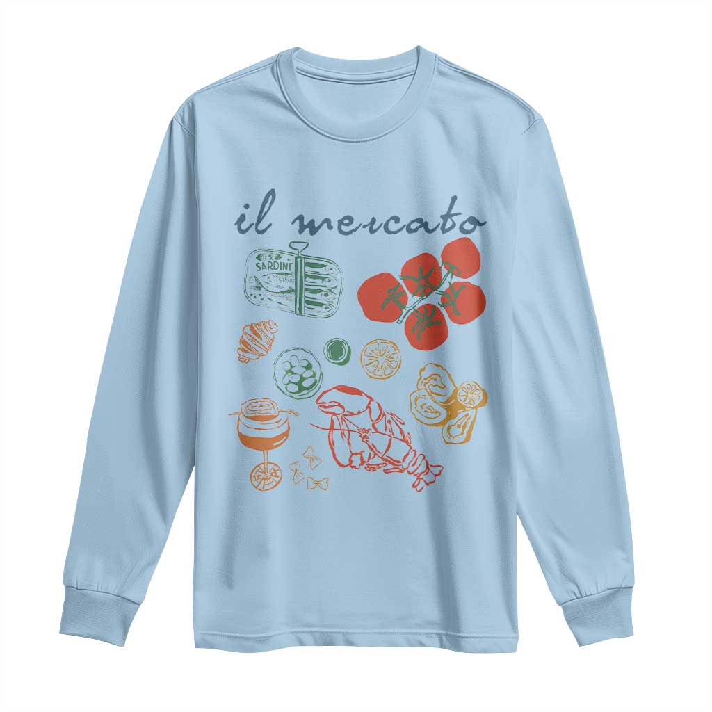 Il Mercato Italian Food Market Aesthetic Long Sleeve Shirt Summer Amalfi Coast La Dolce Vita TS02 Light Blue Print Your Wear