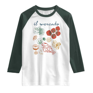 Il Mercato Italian Food Market Aesthetic Raglan Shirt Summer Amalfi Coast La Dolce Vita TS02 White Dark Forest Green Print Your Wear