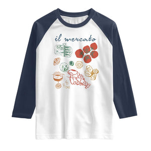 Il Mercato Italian Food Market Aesthetic Raglan Shirt Summer Amalfi Coast La Dolce Vita TS02 White Navy Print Your Wear