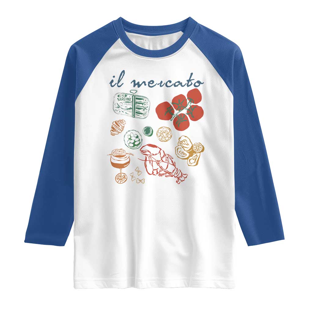 Il Mercato Italian Food Market Aesthetic Raglan Shirt Summer Amalfi Coast La Dolce Vita TS02 White Royal Print Your Wear