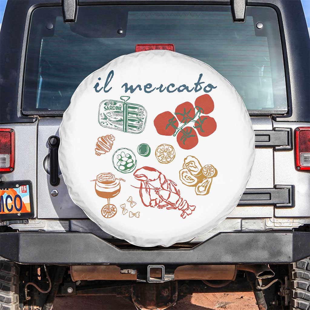 Il Mercato Italian Food Market Aesthetic Spare Tire Cover Summer Amalfi Coast La Dolce Vita TS02 No hole White Print Your Wear