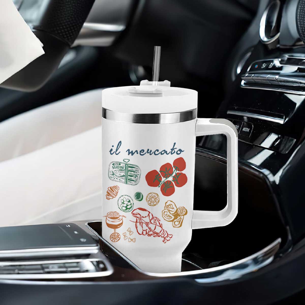 Il Mercato Italian Food Market Aesthetic Tumbler With Handle Summer Amalfi Coast La Dolce Vita TS02 Print Your Wear