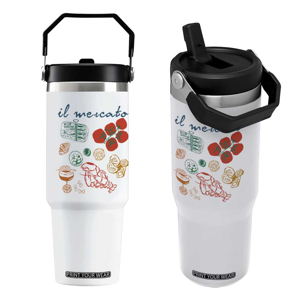 Il Mercato Italian Food Market Aesthetic Flip Straw Tumbler Summer Amalfi Coast La Dolce Vita TS02 One Size: 30 oz White Print Your Wear