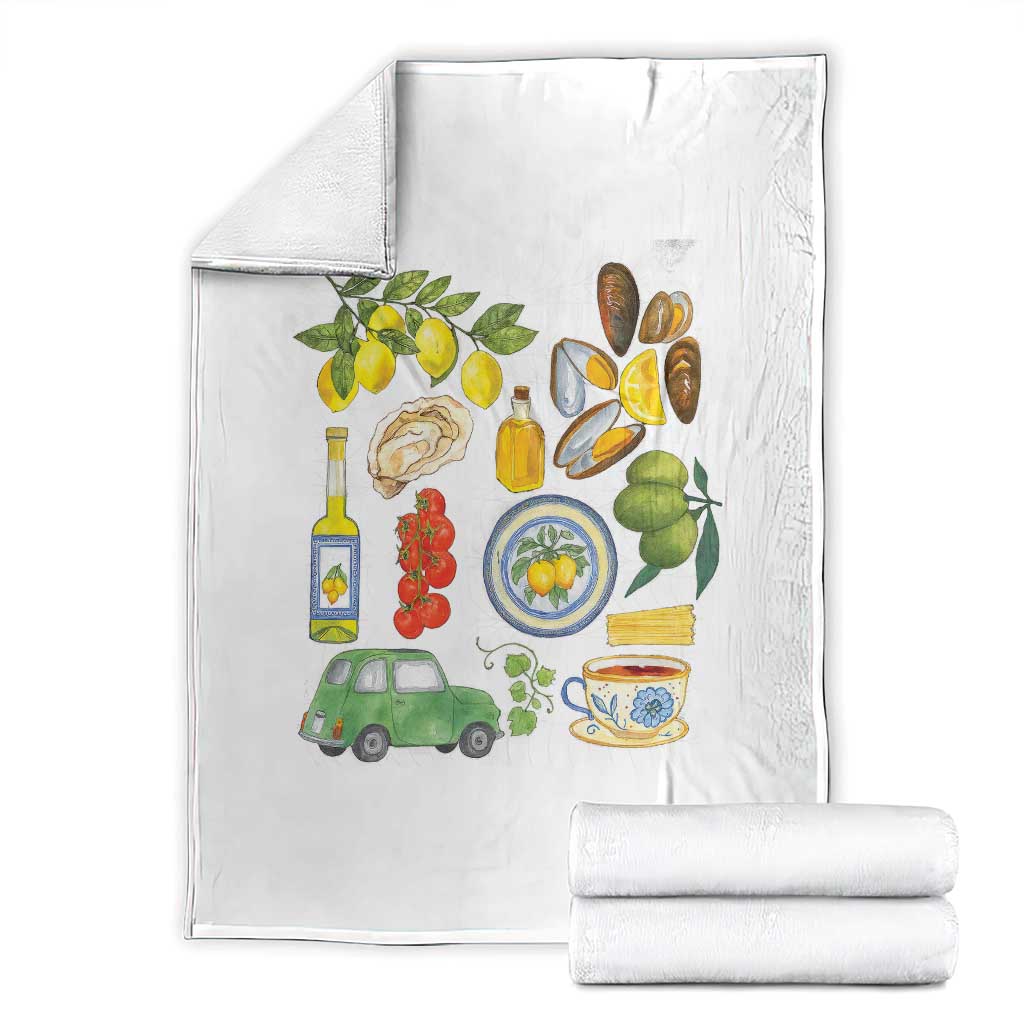 Italian Summer Scrapbook Throw Blanket Limoncello Seafood Coastal Italy La Dolce Vita TS02 White Print Your Wear