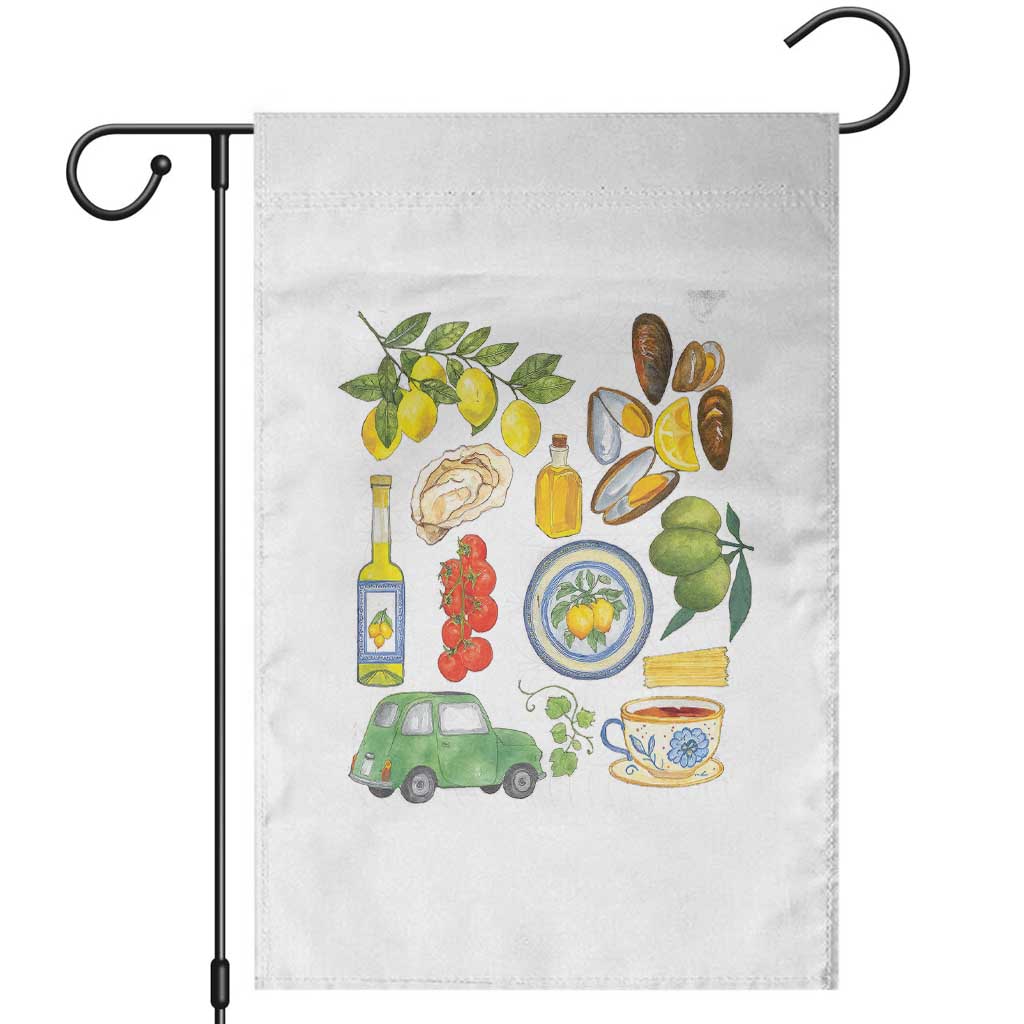 Italian Summer Scrapbook Garden Flag Limoncello Seafood Coastal Italy La Dolce Vita TS02 White Print Your Wear