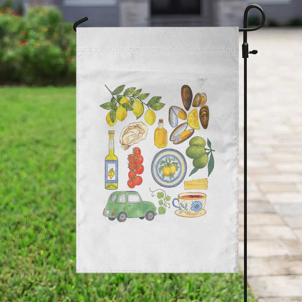 Italian Summer Scrapbook Garden Flag Limoncello Seafood Coastal Italy La Dolce Vita TS02 Print Your Wear