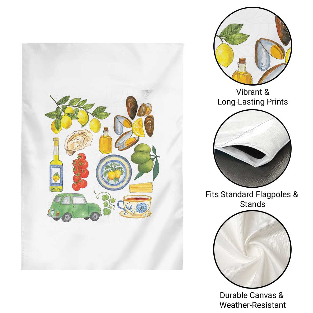 Italian Summer Scrapbook Garden Flag Limoncello Seafood Coastal Italy La Dolce Vita TS02 Print Your Wear