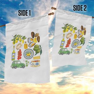 Italian Summer Scrapbook Garden Flag Limoncello Seafood Coastal Italy La Dolce Vita TS02 Print Your Wear