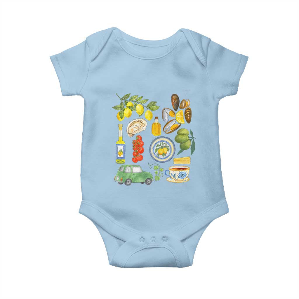 Italian Summer Scrapbook Baby Onesie Limoncello Seafood Coastal Italy La Dolce Vita TS02 Light Blue Print Your Wear
