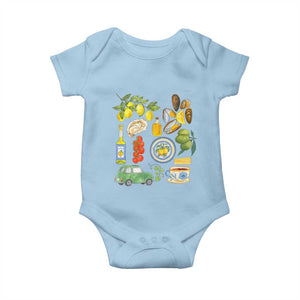 Italian Summer Scrapbook Baby Onesie Limoncello Seafood Coastal Italy La Dolce Vita TS02 Light Blue Print Your Wear