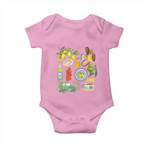 Italian Summer Scrapbook Baby Onesie Limoncello Seafood Coastal Italy La Dolce Vita TS02 Light Pink Print Your Wear