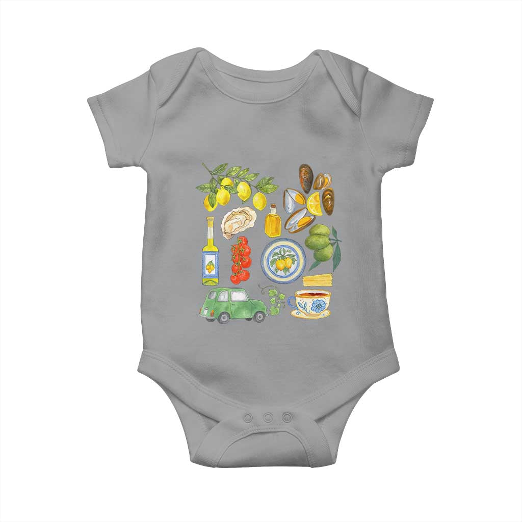 Italian Summer Scrapbook Baby Onesie Limoncello Seafood Coastal Italy La Dolce Vita TS02 Sport Gray Print Your Wear