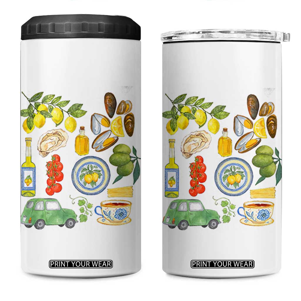Italian Summer Scrapbook 4 in 1 Can Cooler Tumbler Limoncello Seafood Coastal Italy La Dolce Vita TS02 One Size: 16 oz White Print Your Wear