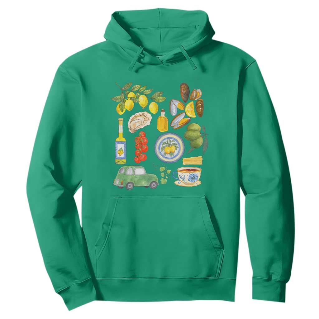 Italian Summer Scrapbook Hoodie Limoncello Seafood Coastal Italy La Dolce Vita TS02 Irish Green Print Your Wear