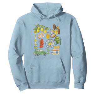 Italian Summer Scrapbook Hoodie Limoncello Seafood Coastal Italy La Dolce Vita TS02 Light Blue Print Your Wear