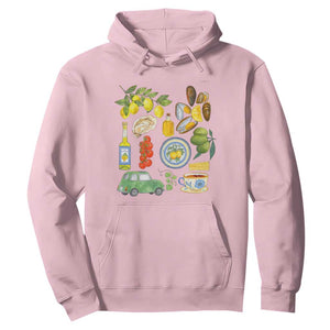 Italian Summer Scrapbook Hoodie Limoncello Seafood Coastal Italy La Dolce Vita TS02 Light Pink Print Your Wear