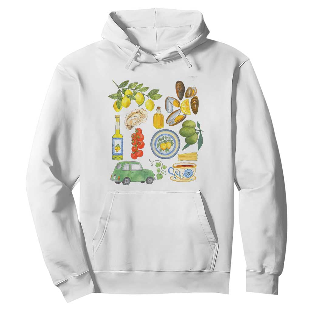 Italian Summer Scrapbook Hoodie Limoncello Seafood Coastal Italy La Dolce Vita TS02 White Print Your Wear