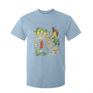 Italian Summer Scrapbook T Shirt For Kid Limoncello Seafood Coastal Italy La Dolce Vita TS02 Light Blue Print Your Wear
