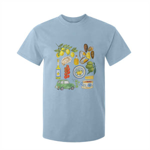Italian Summer Scrapbook T Shirt For Kid Limoncello Seafood Coastal Italy La Dolce Vita TS02 Light Blue Print Your Wear
