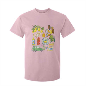 Italian Summer Scrapbook T Shirt For Kid Limoncello Seafood Coastal Italy La Dolce Vita TS02 Light Pink Print Your Wear