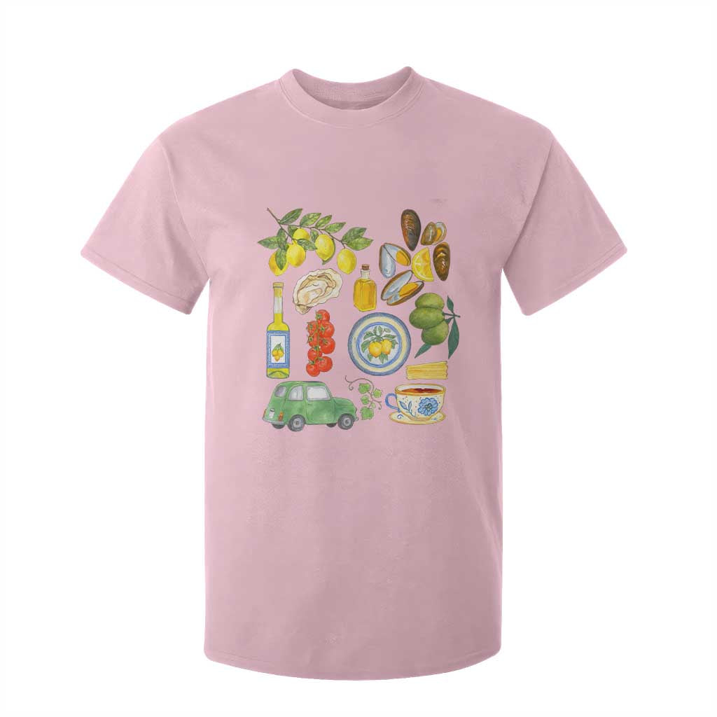 Italian Summer Scrapbook T Shirt For Kid Limoncello Seafood Coastal Italy La Dolce Vita TS02 Light Pink Print Your Wear