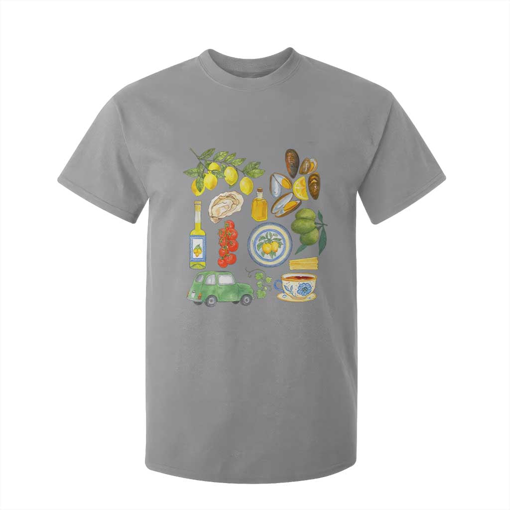 Italian Summer Scrapbook T Shirt For Kid Limoncello Seafood Coastal Italy La Dolce Vita TS02 Sport Gray Print Your Wear