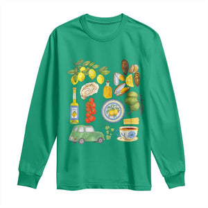 Italian Summer Scrapbook Long Sleeve Shirt Limoncello Seafood Coastal Italy La Dolce Vita TS02 Irish Green Print Your Wear