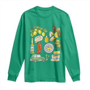 Italian Summer Scrapbook Long Sleeve Shirt Limoncello Seafood Coastal Italy La Dolce Vita TS02 Irish Green Print Your Wear