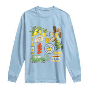 Italian Summer Scrapbook Long Sleeve Shirt Limoncello Seafood Coastal Italy La Dolce Vita TS02 Light Blue Print Your Wear